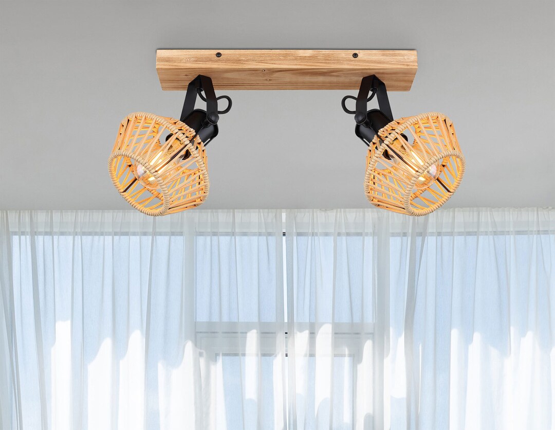 GLOBO Retrofit Deckenlampe mit 2 Spots VALLI 38 cm schwarz /Hanf beige