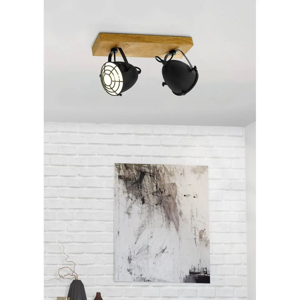 EGLOGatebeck-wand/plafondlamp-2-lichts-E14-hout/zwart