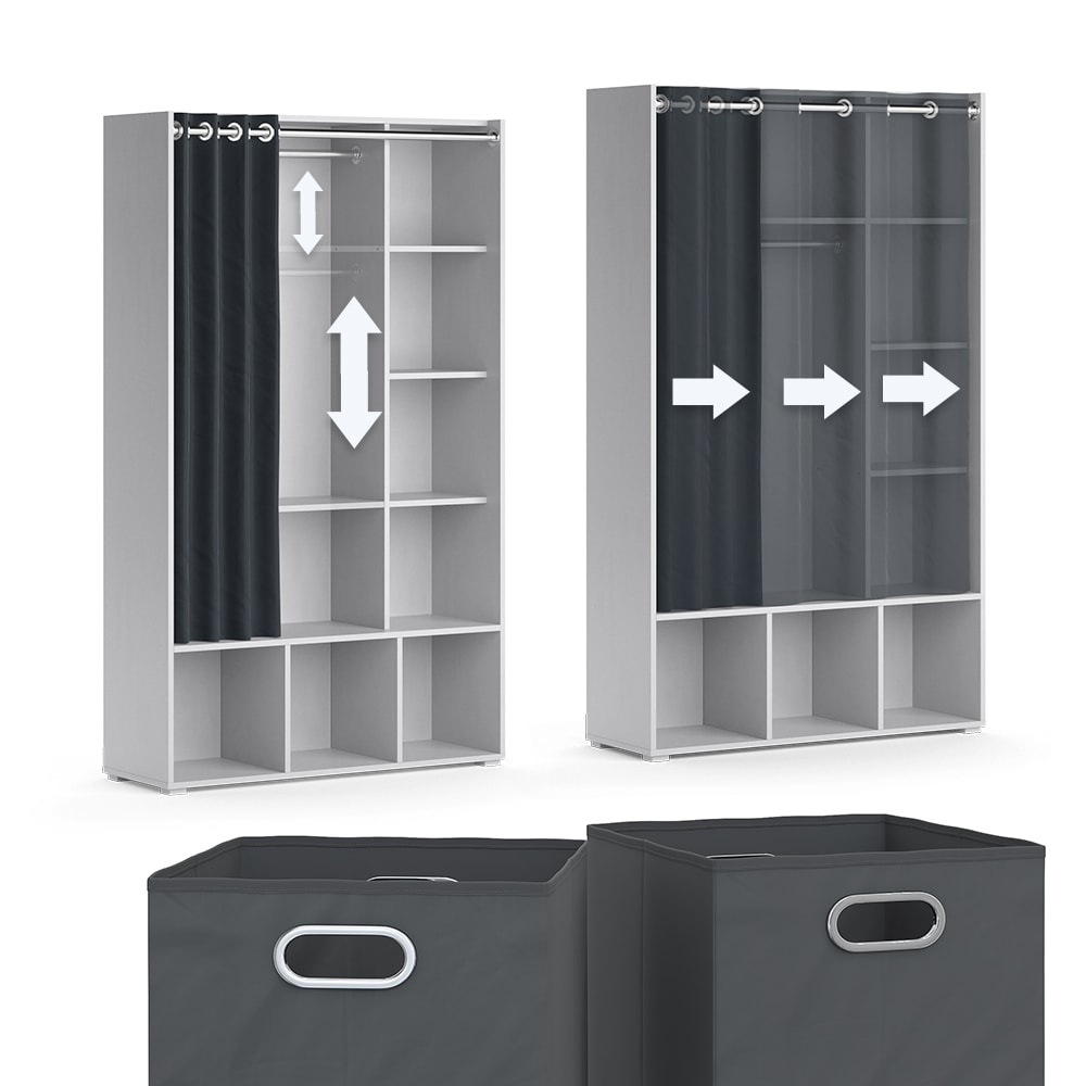 Vicco Kleiderschrank Schlafzimmerschrank Garderobe Luigi Hellgrau Faltbox 106 x 178 cm modern Schrankregal Organizer Vorhang Kleiderstange Fächer Aufbewahrung Ablage