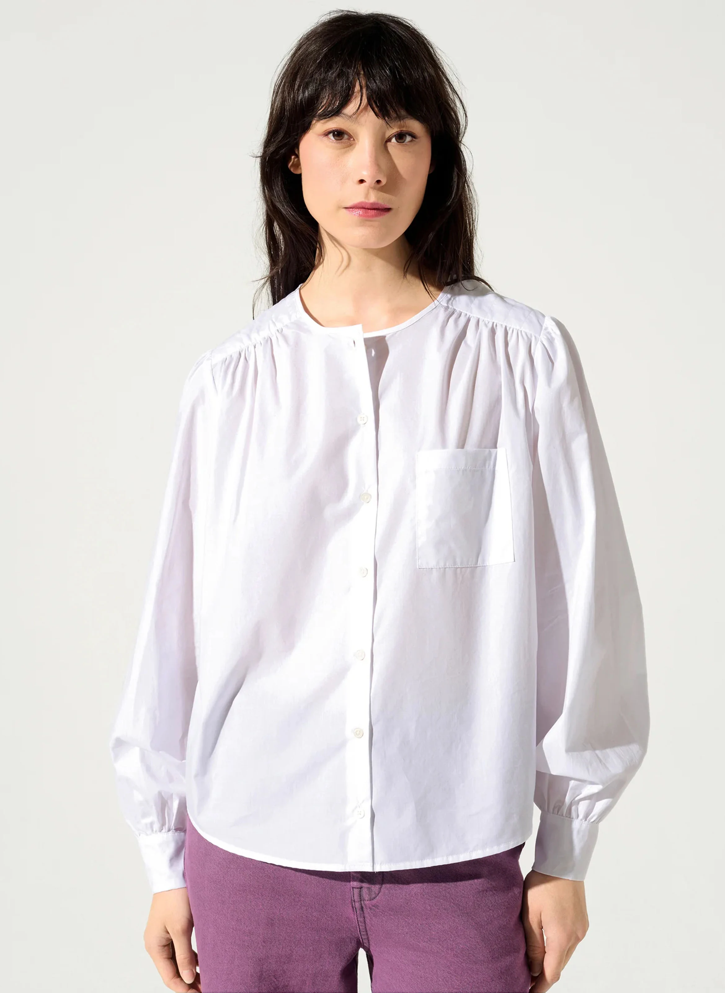 RON - Blouse ample col rond en coton bio | Blanc