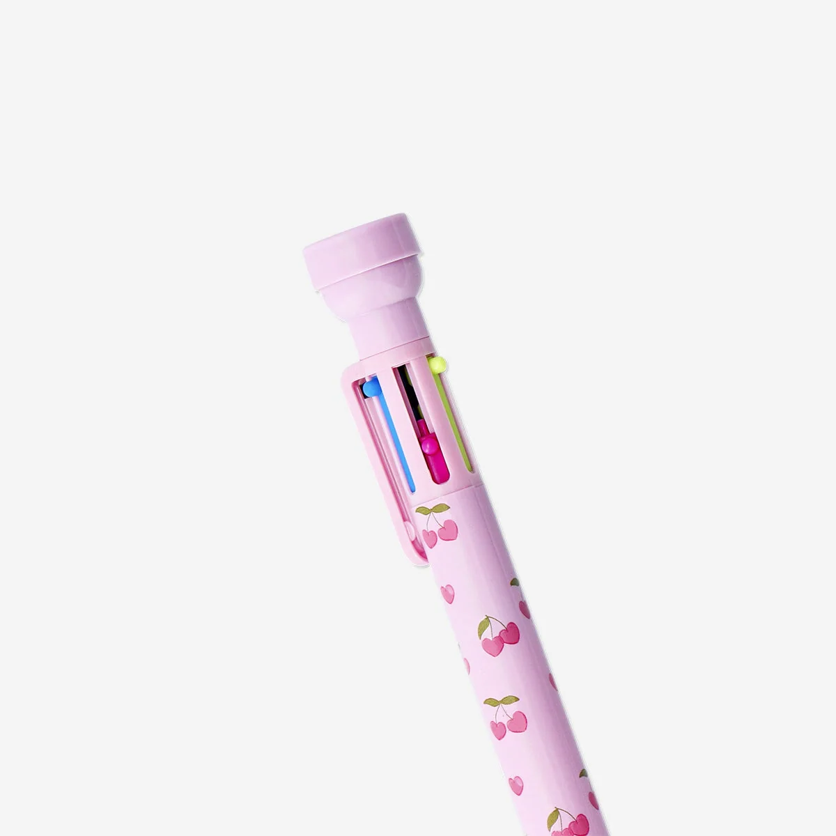 Pink kuglepen med flerfarvet blæk