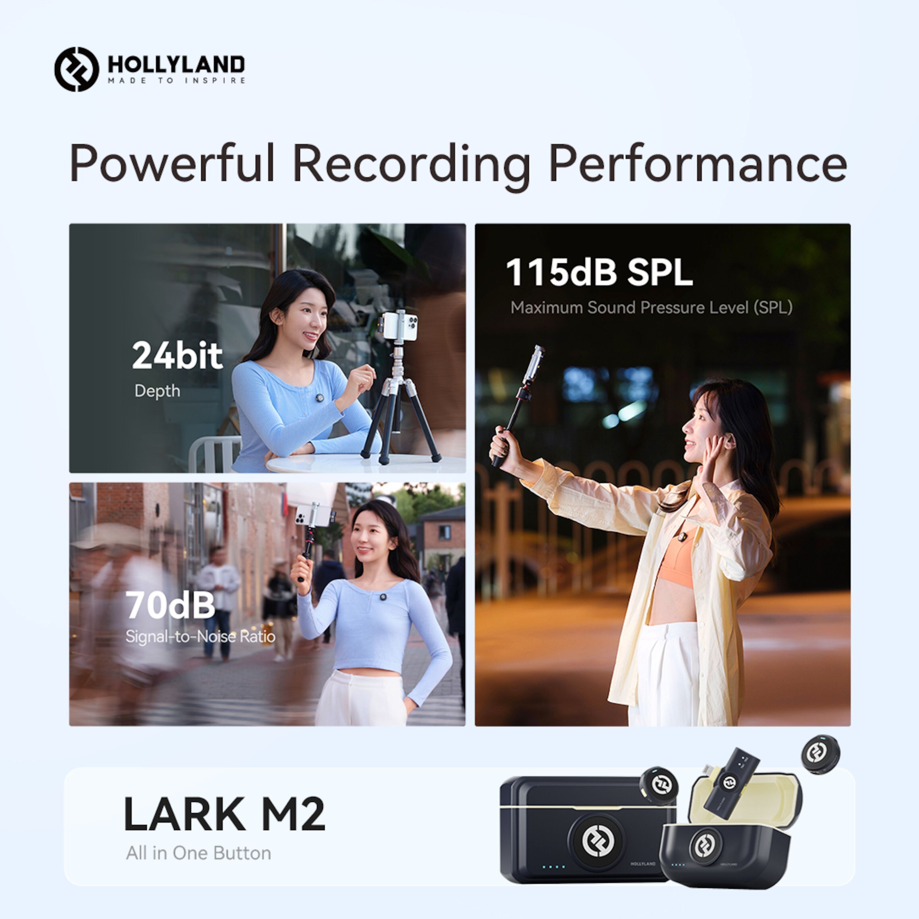 Hollyland Lark M2 Combo Trådløst mikrofonsystem