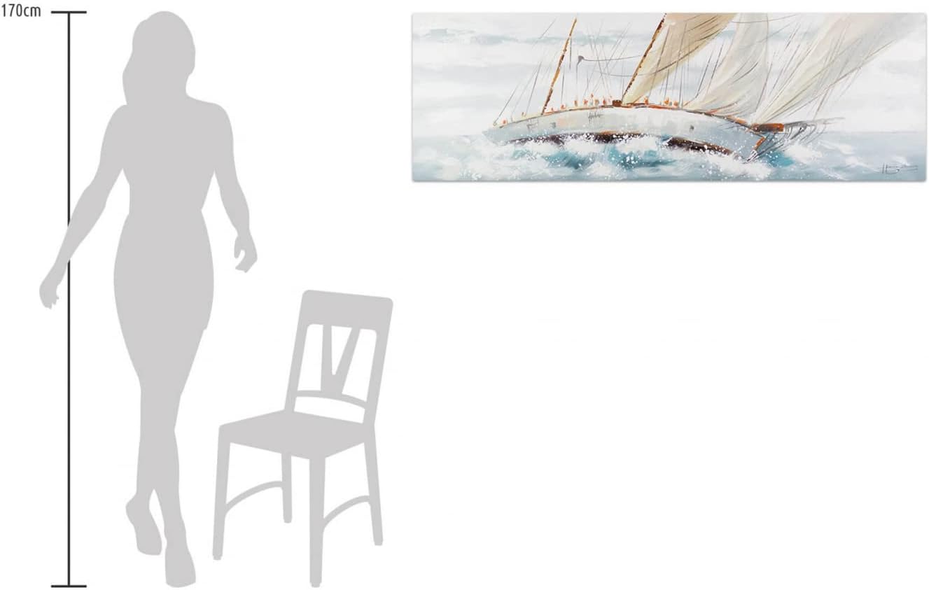 KunstLoft Leinwandbild | 100% HANDGEMALT | 150x50cm | Gemälde 'Ruf des Abenteuers' | Schiffe & Boote | Weiß | Wandbild Wohnzimmer
