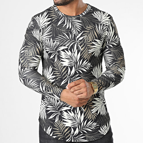 Tee Shirt Oversize Manches Longues Noir Floral