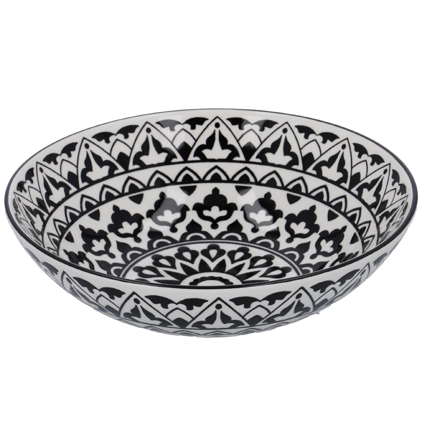 Schüssel China, flach, Orient, schw/wss, 23 cm