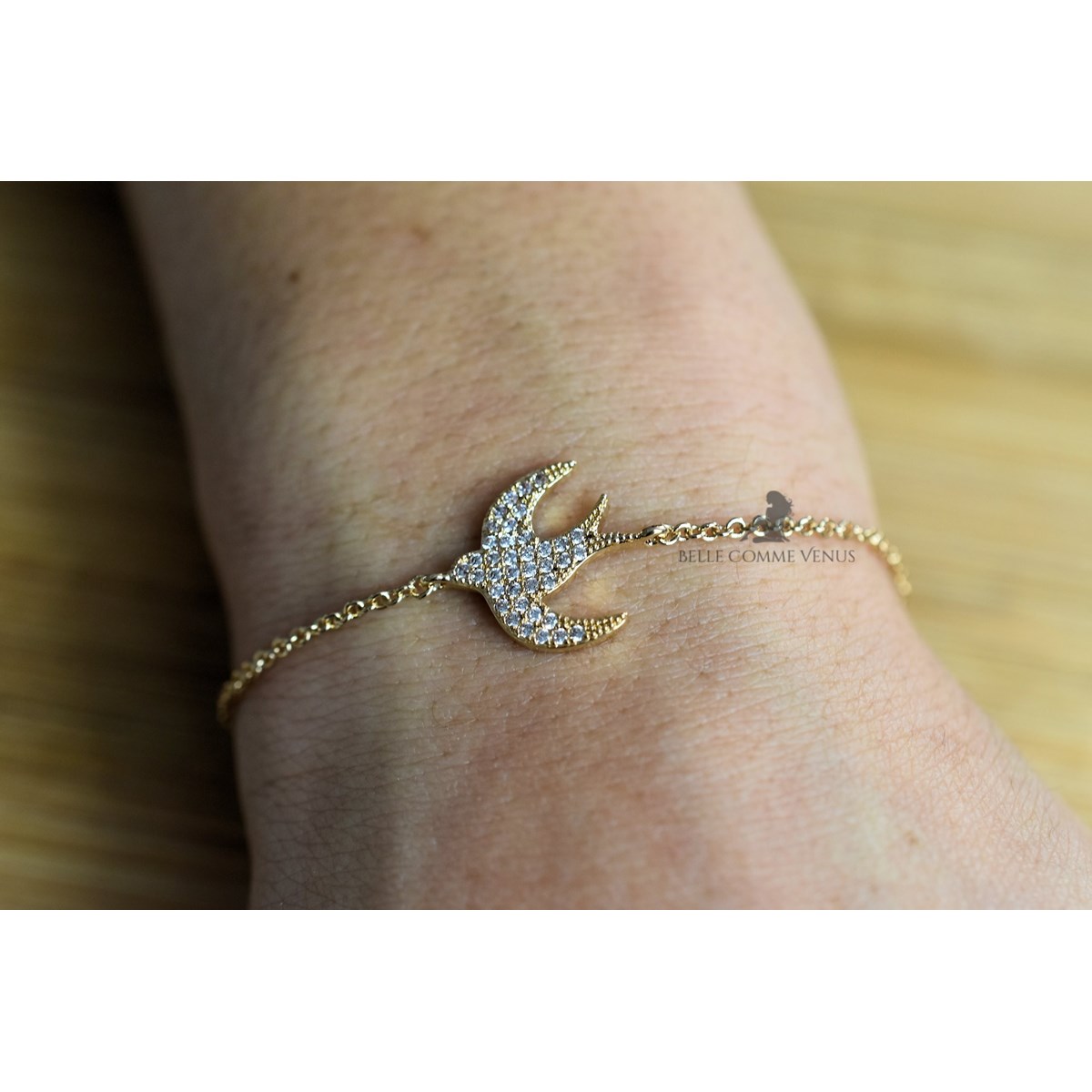 Bracelet hirondelle oxyde de zirconium Plaqué OR 750 3 microns