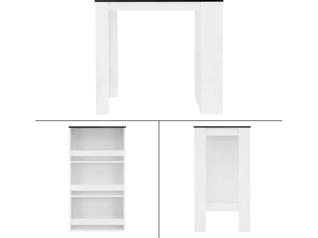 Table de bar blanc/anthracite 3 étagères rangement table de bistrot ML-DESIGN