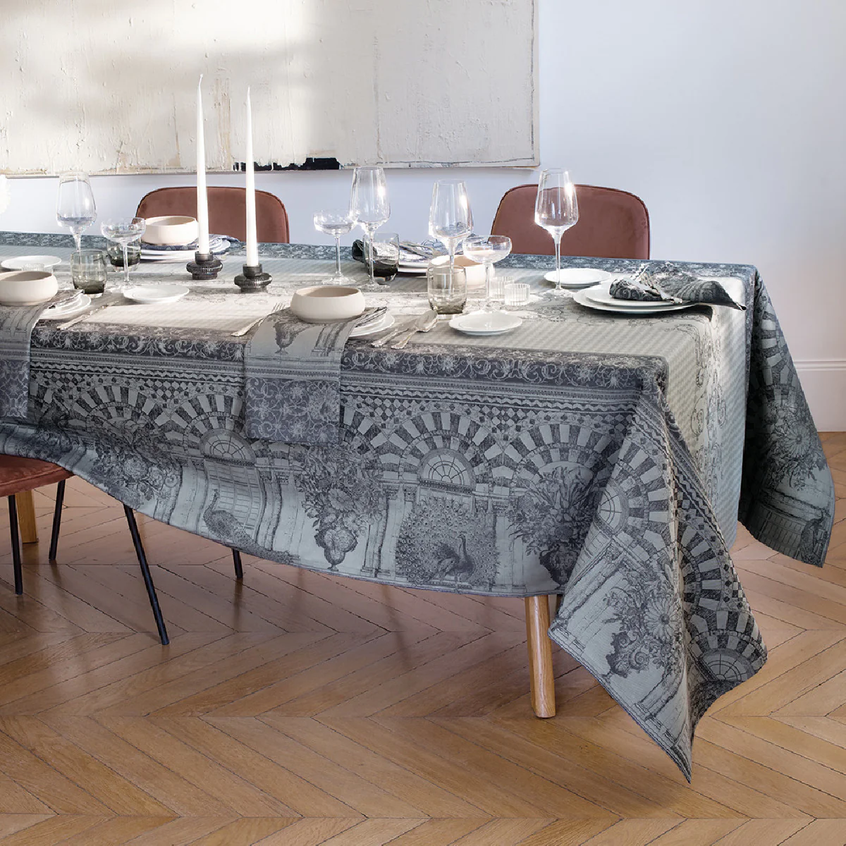 Nappe antitache déperlant pur coton gris 174X364 Garnier Thiebaut