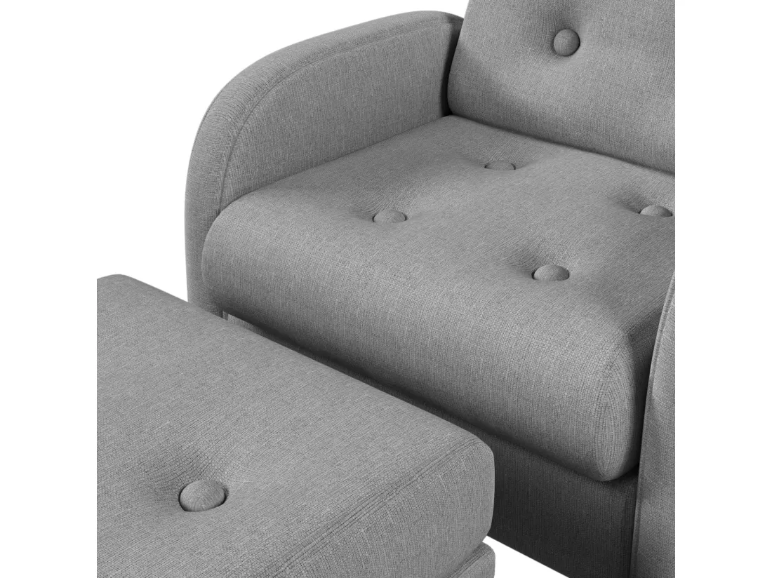 Fauteuil en tissu polypropylène, avec pouf de rangement, dossier réglable en 3 niveaux, 68x77x85cm, Gris