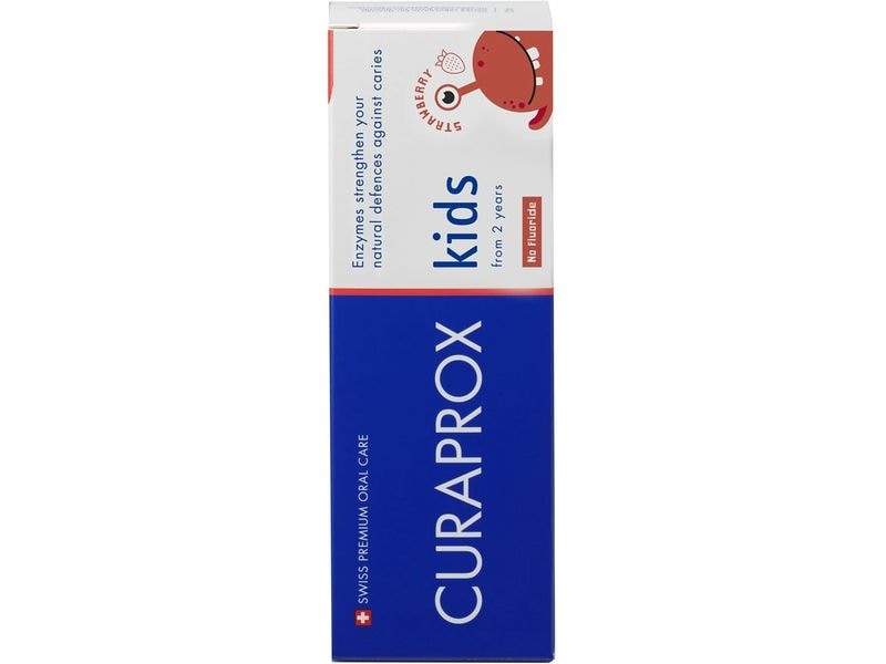 CURAPROX Zahnpasta Kids Erdbeer ohne Fluorid 50 ml Zahnpflege für Kinder entwickelt mit Erdbeer-Geschmack