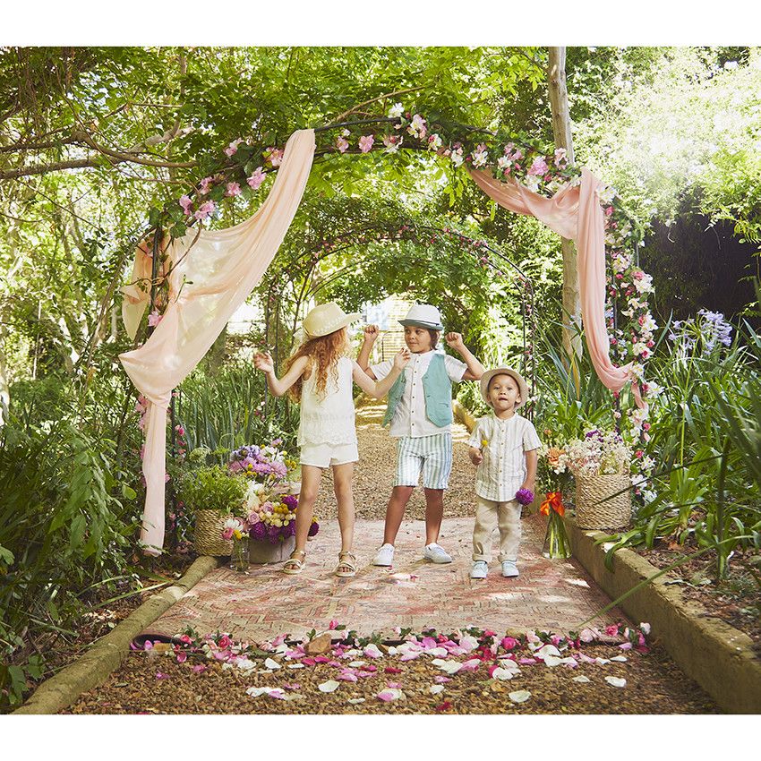 Combinaison courte de cérémonie effet 2 en 1 avec tulle brodé pour fille - Ecru