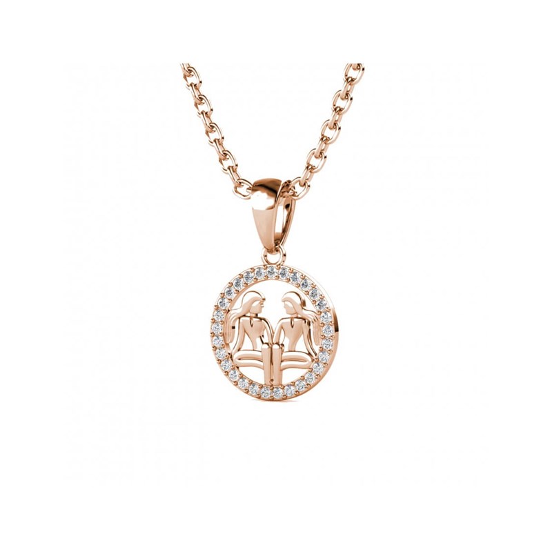 Pendentif Zodiaque Gémeaux - Or Rosé et Cristal