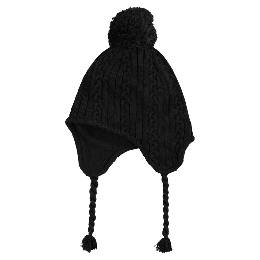 Bonnet péruvien en tricot doublé polaire avec pompon