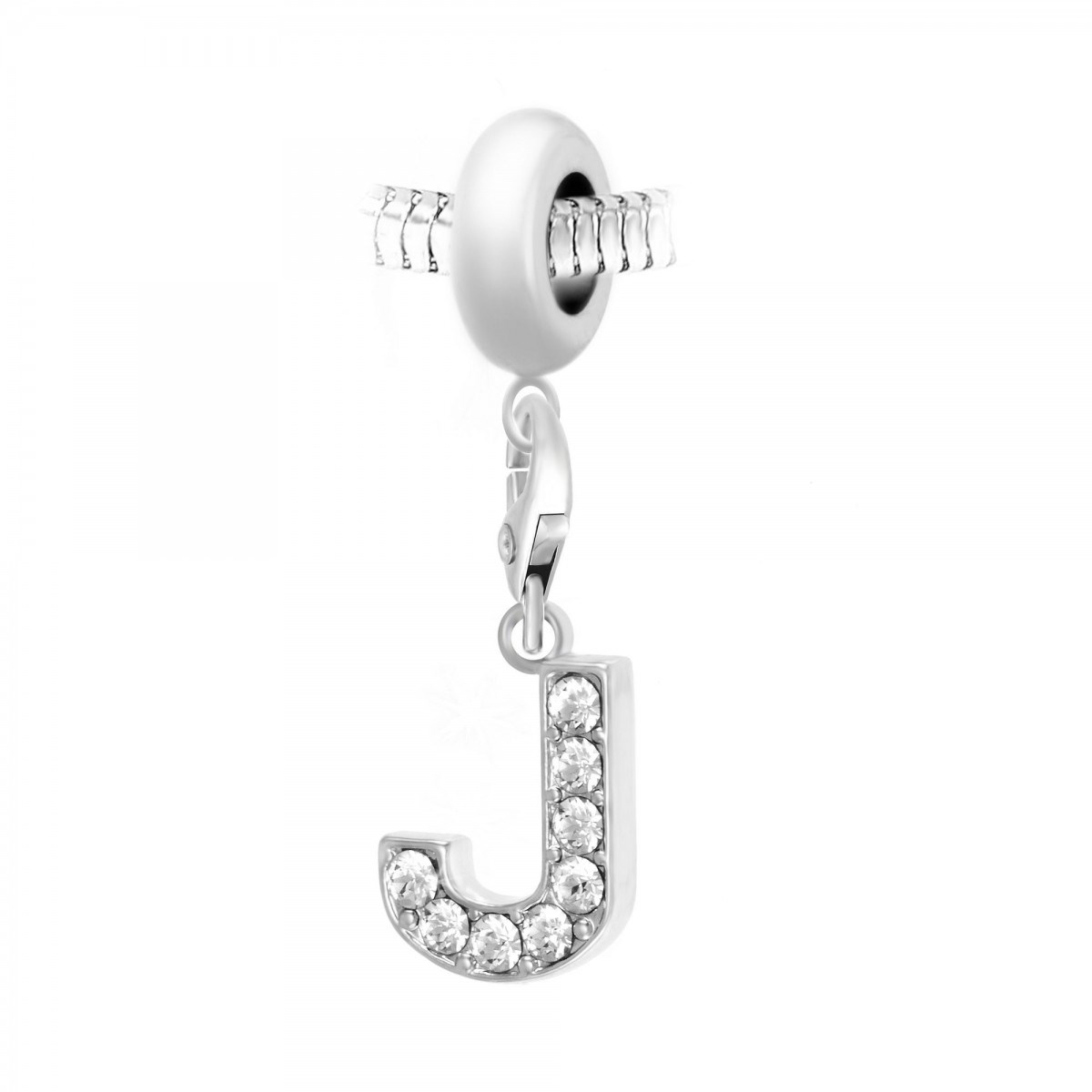 Charm perle SC Crystal en acier avec pendentif lettre J ornée de Cristaux scintillants