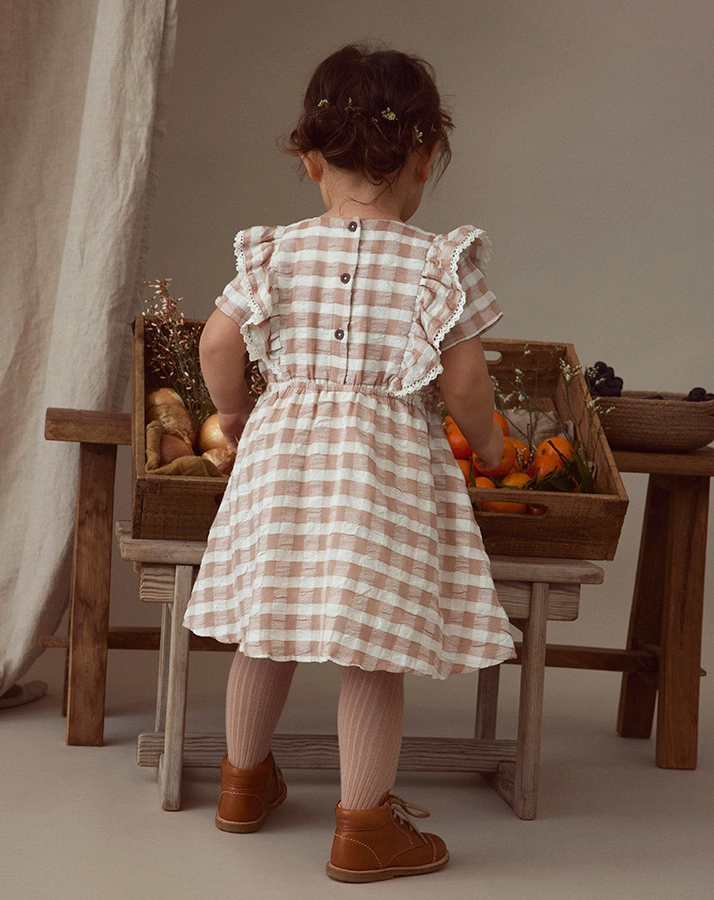 Kurzarm-Kleid NMFINGA kariert in altrosa