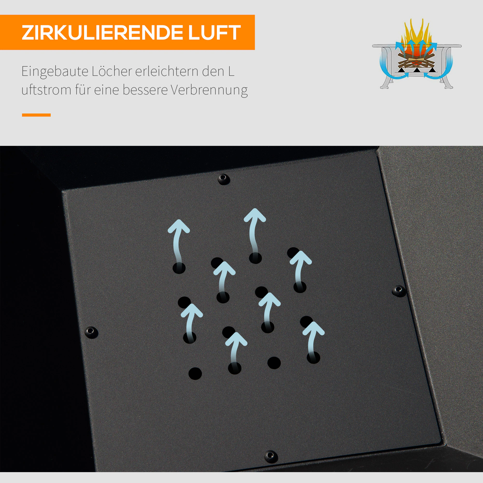 Outsunny Feuerstelle mit Grillrost schwarz 45L x 45B x 12H cm