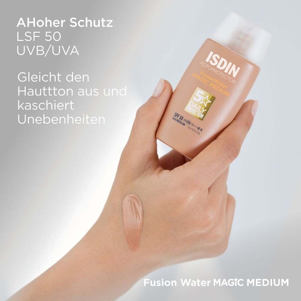 Fotoprotector ISDIN Fusion Water Color Medium LSF 50 ultraleichter getönter Sonnenschutz für leicht gebräunte Haut