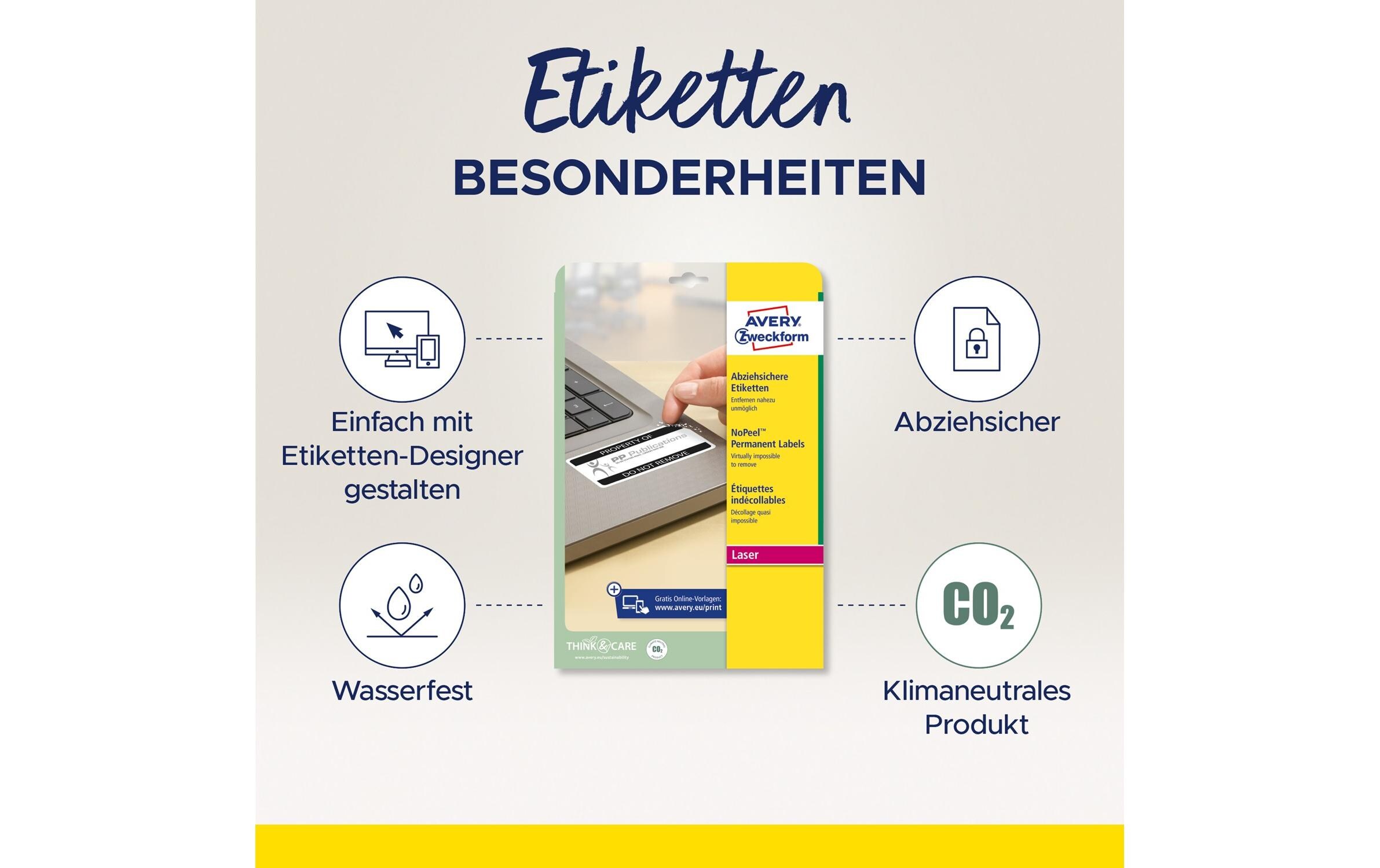 Sicherheits-Etiketten 63.5 x 33.9 mm, 20 Blatt<br>Manipulationssichere Etiketten