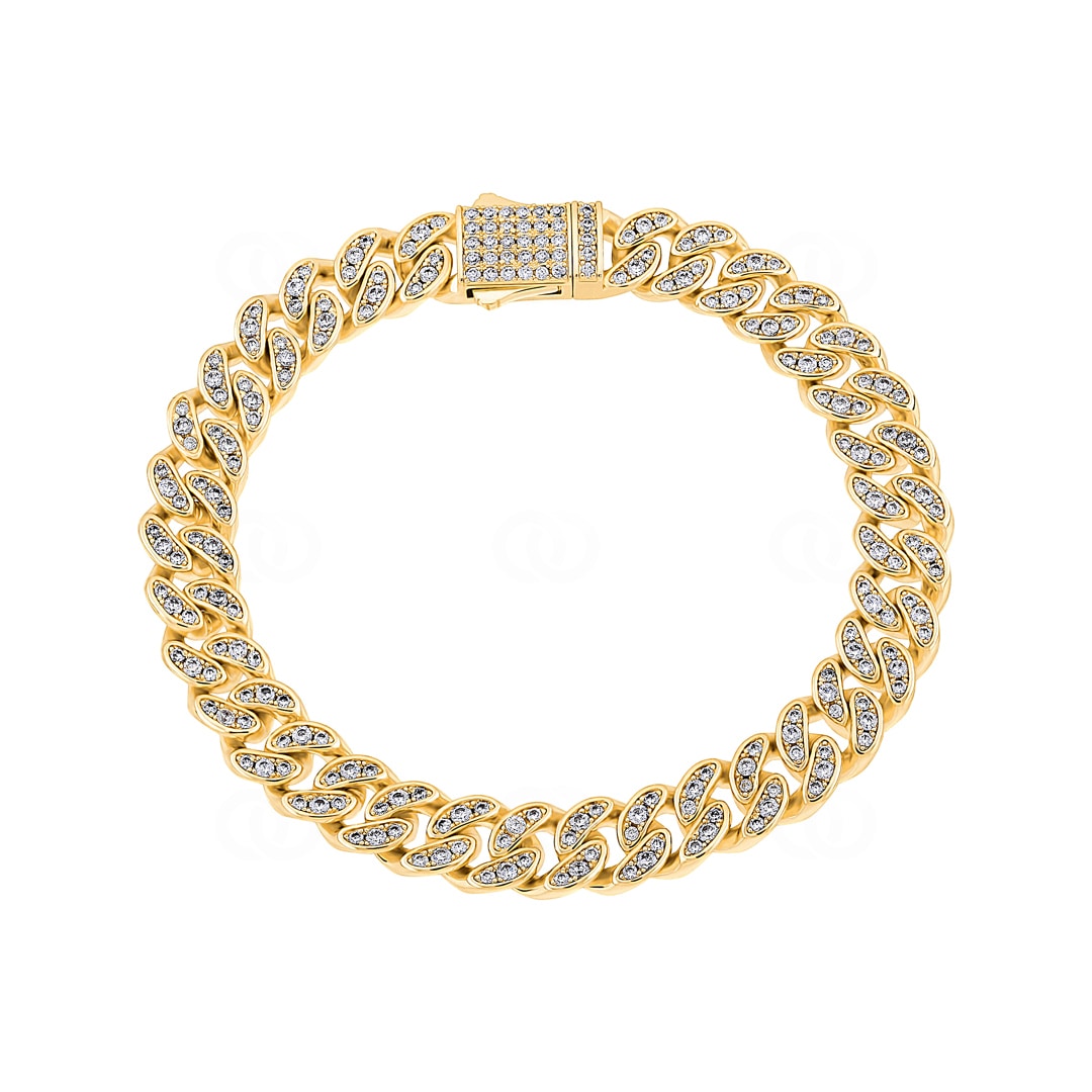 8mm Cuban Link Panzerarmband Gelb vergoldet mit Zirkonia