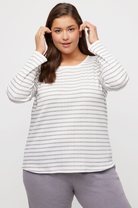 Loungewear-Shirt, Piqué, Ringel, Oversized, Rundhals
