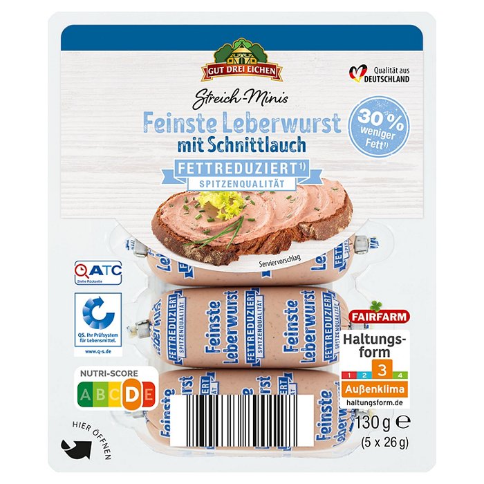 GUT DREI EICHEN Streich Minis 130 g, Fettreduzierte Leberwurst