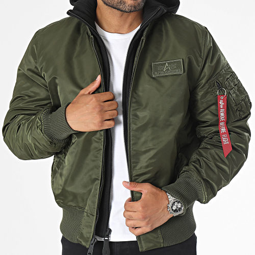Veste Bomber Capuche MA-1 D-Tec 183110 Vert Kaki Noir