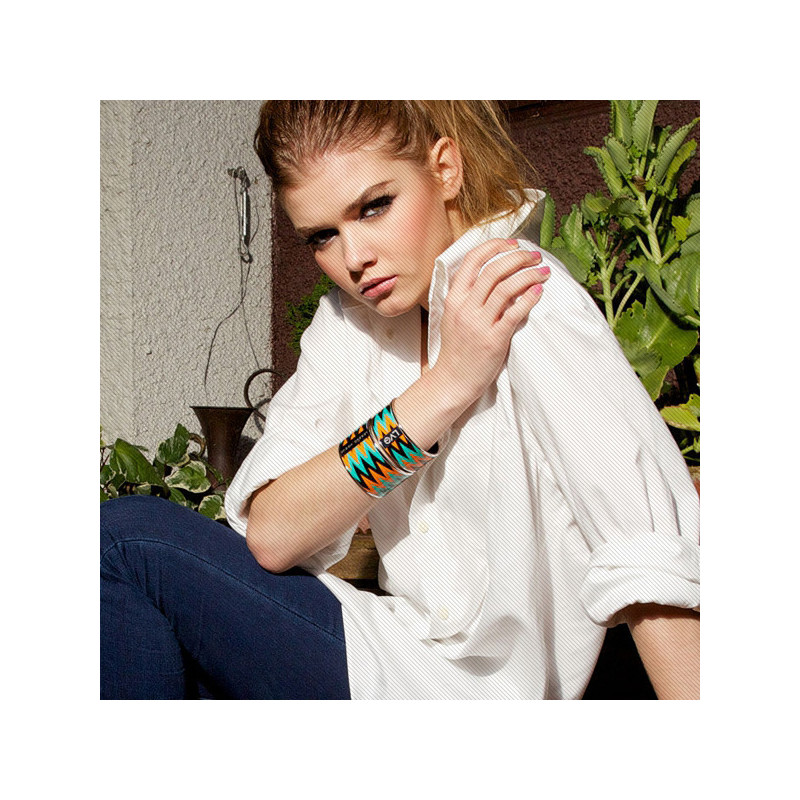 Legend Vogue - Bracelet Bangle Or Jaune Tribal Totem Blanc Bleu Jaune