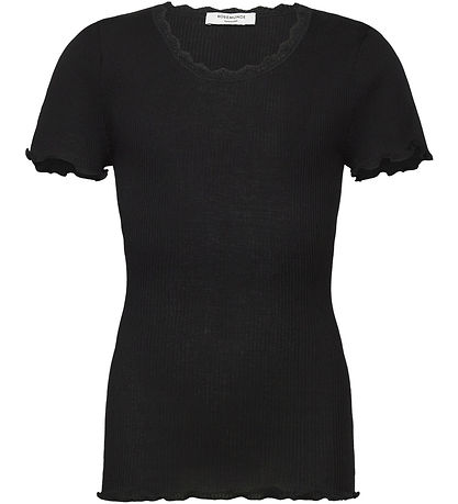 Rosemunde T-Shirt - Rib - Weiß - Schwarz m. Spitze