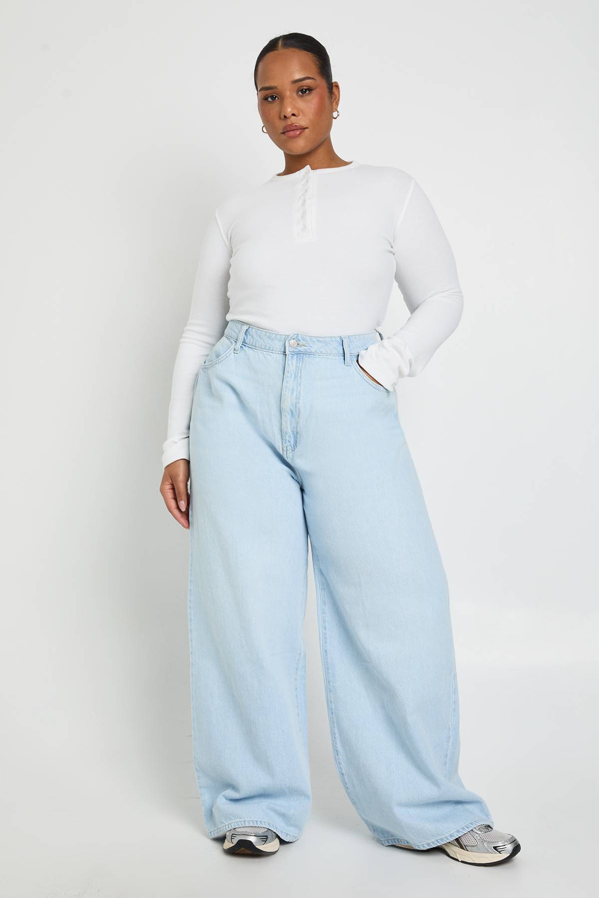 boohoo Jean Plus Basics Taille Haute Jambe Large
