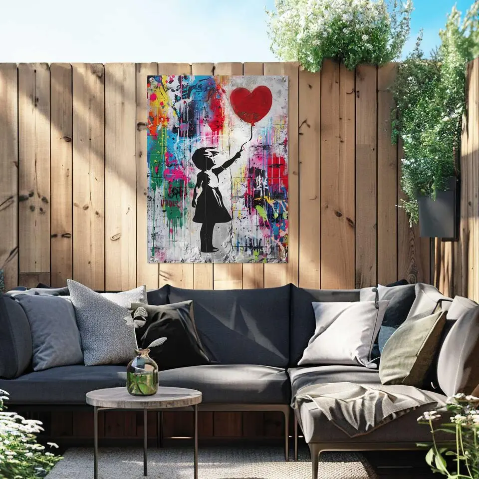 Tuinposter Balloon Girl Grafitti - 80x60cm - Bont