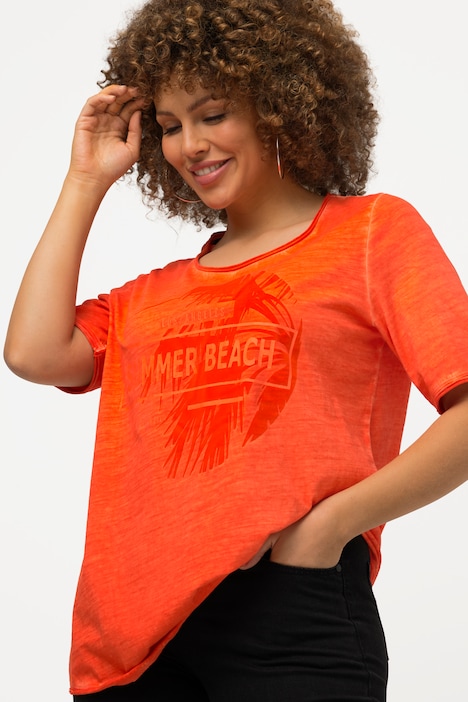 T-Shirt, Palmen-Flockdruck, Rundhals, Halbarm