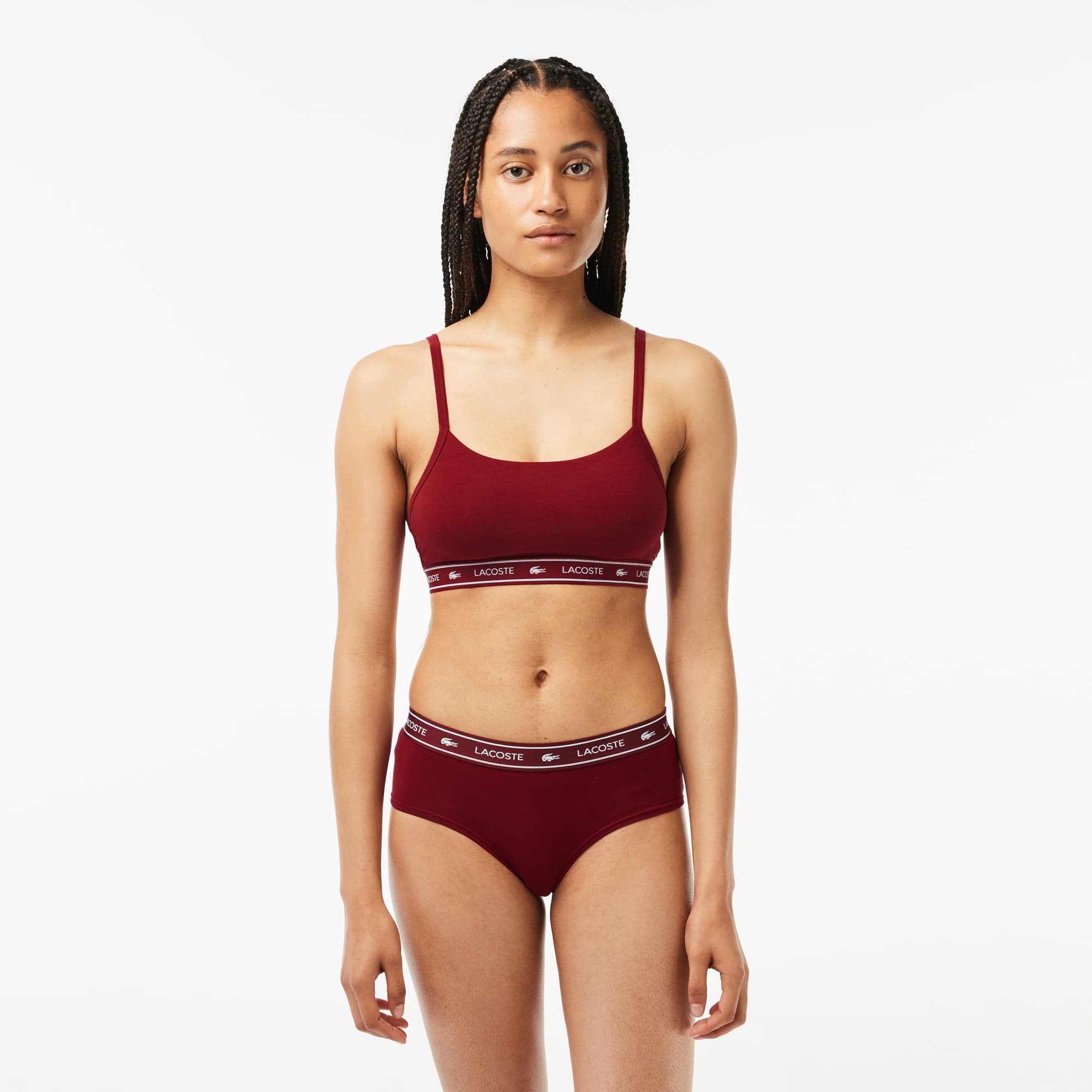 Brassière avec bande siglée en coton stretch Brassières - Rouge - Lacoste - Femme