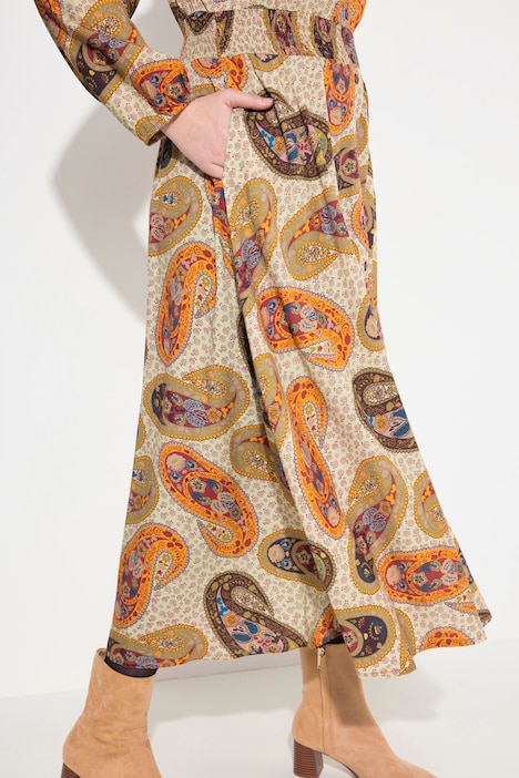 Maxikleid, Paisley, A-Linie, V-Ausschnitt, Langarm
