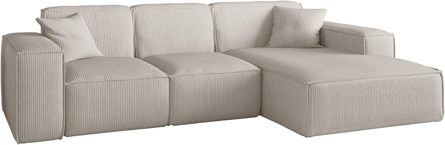 Fun Möbel Ecksofa Designersofa CELES Premium in Stoff Scala (Hellbeige, Ottomane: Rechts)