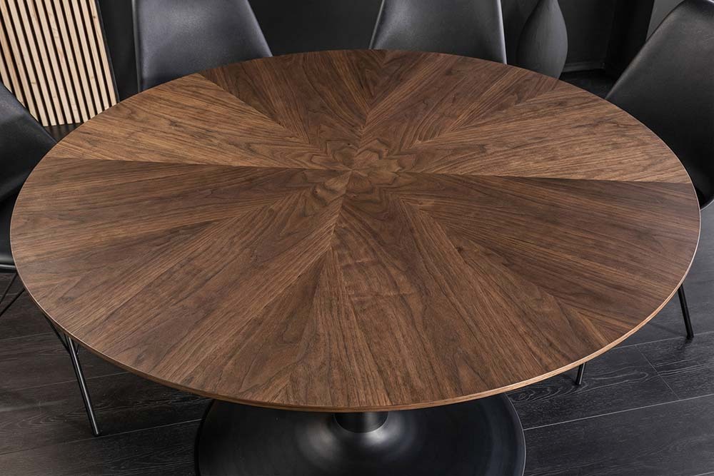 Runder Esstisch ATELIER 120cm braun Walnuss schwarzer Metall Säulenfuß