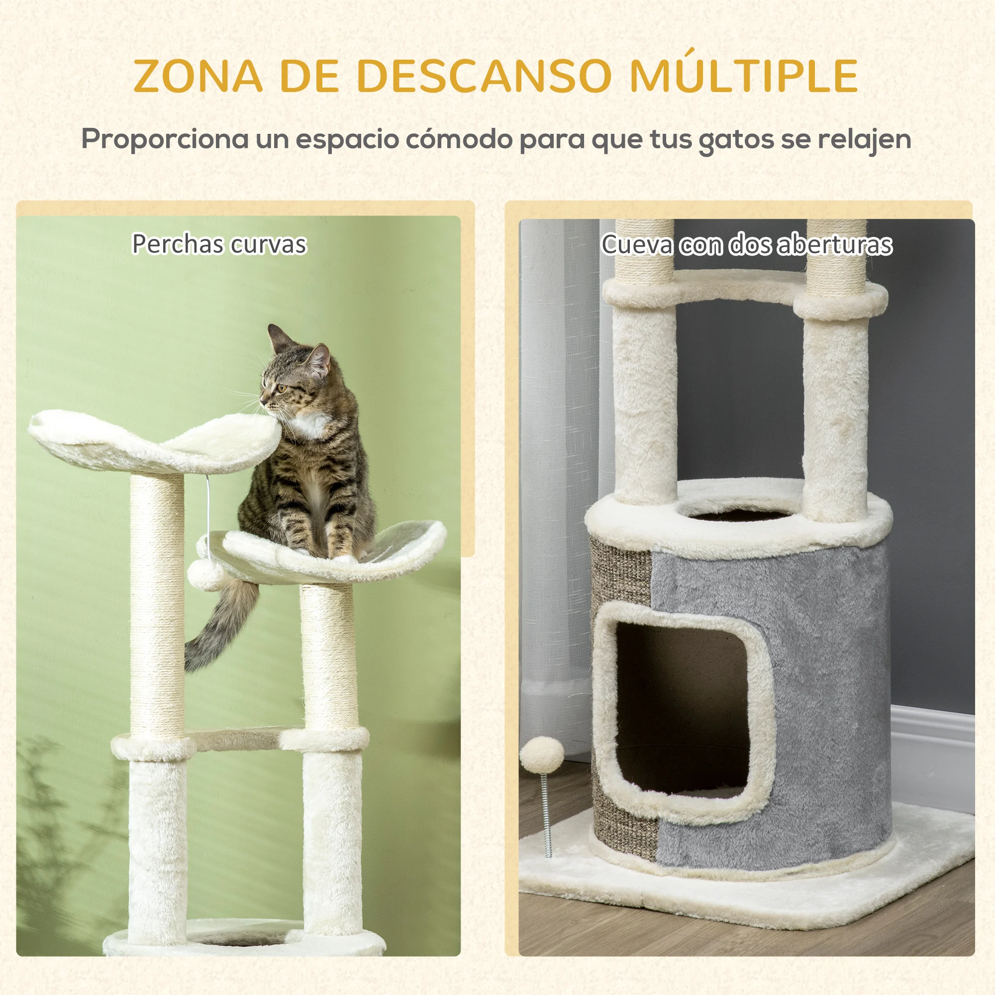 Arranhador para gatos PawHut nas cores creme e cinza