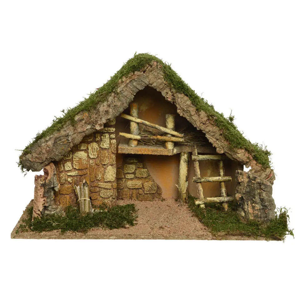 Decoris lege kerststal - L50 x B22 x H31 cm - mdf/mos