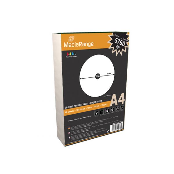 MediaRange para CD/DVD/Bluray 15-118mm (Pack 100 Folhas) - MRINK132