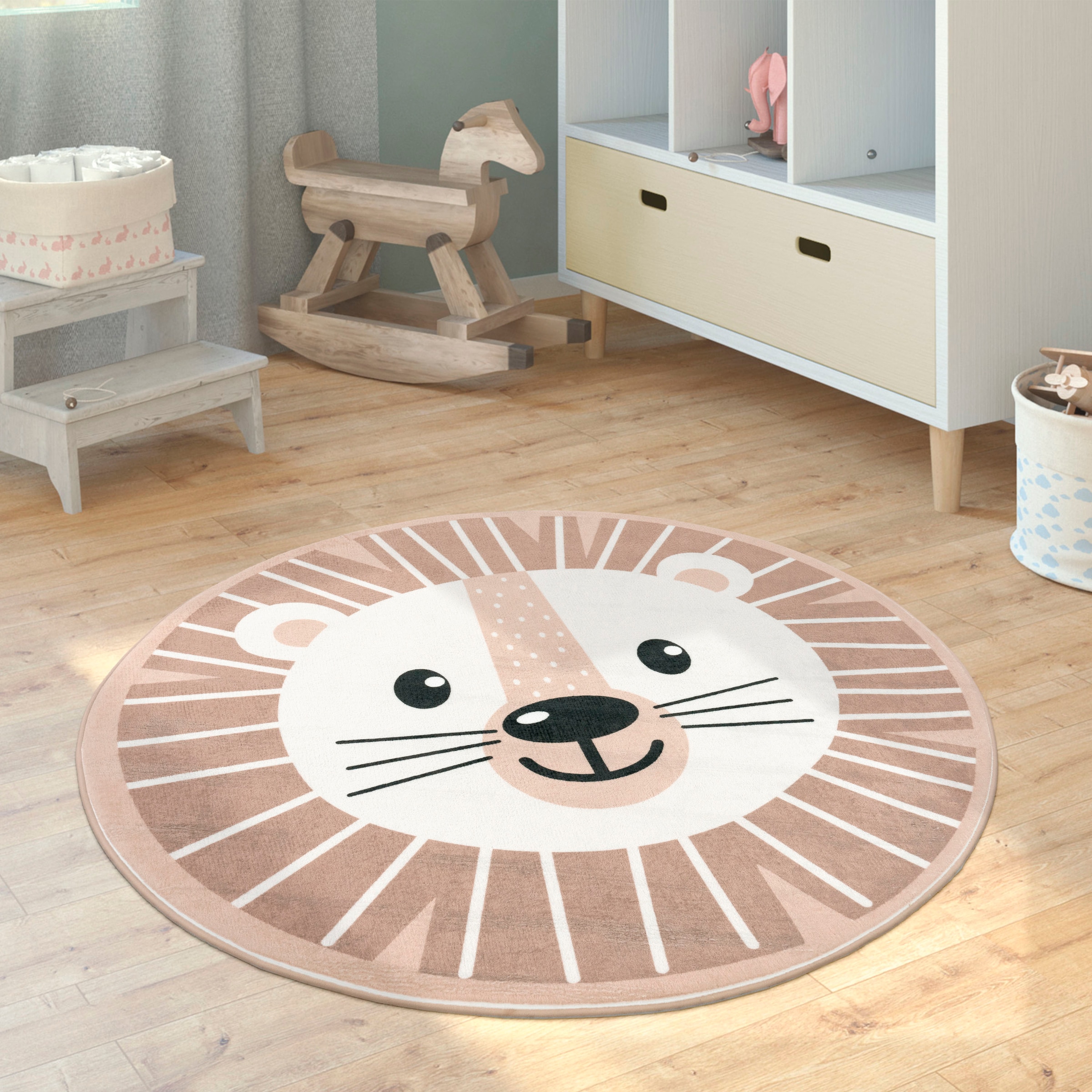 Paco Home Kinderteppich »Chicos 556« rund 2 mm Höhe Flachgewebe, Motiv Löwe, Kinderzimmer