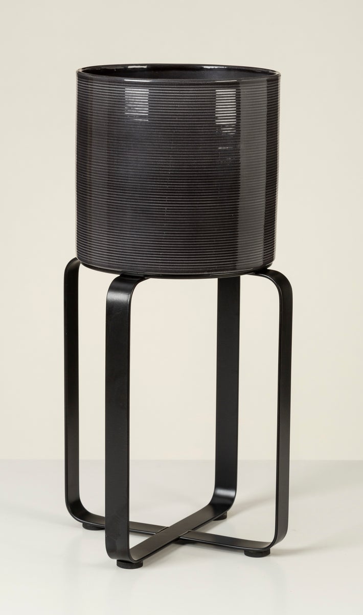 Scheurich Avignon 27, plantenstandaard/bloemenstandaard/bloempotstandaard/sokkel van metaal, kleur: Satin Black, 23,2 cm diameter, 27,3 cm hoog, 14,9 l inhoud.