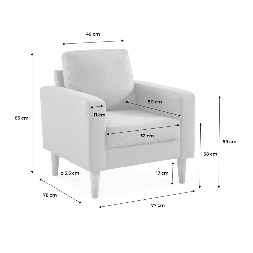 Fauteuil scandinave en tissu gris clair - bjorn - canapé 1 place fixe droit pieds bois