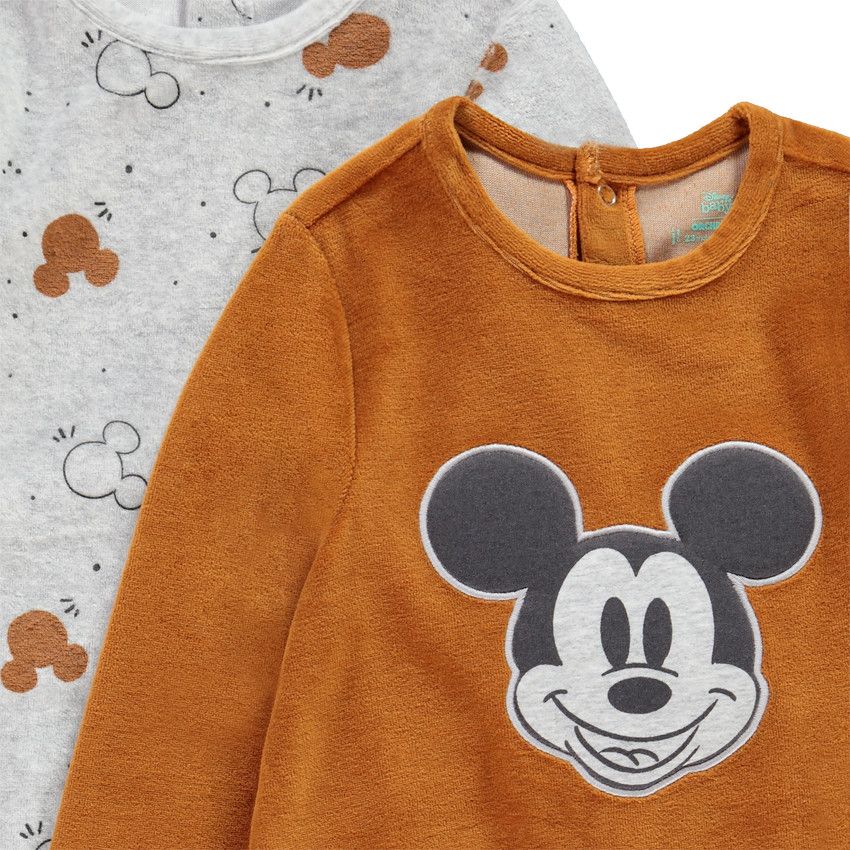 Lot de 2 dors-bien en velours print Mickey Disney pour bébé garçon - Marron