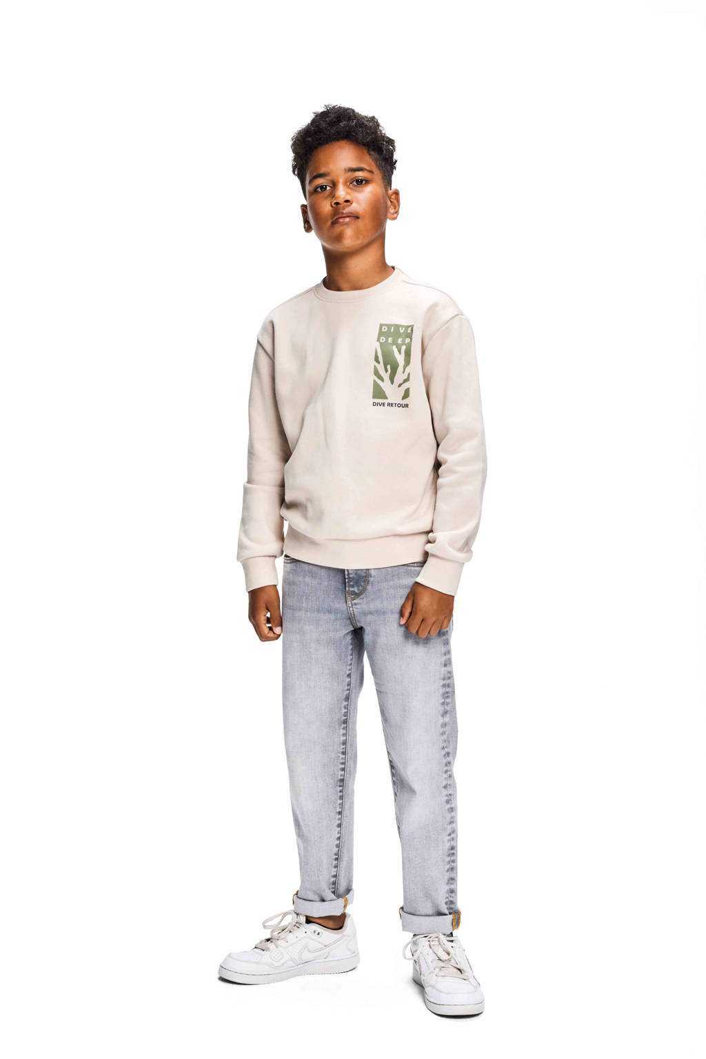 Retour Jeans sweater Jim met printopdruk beige/groen