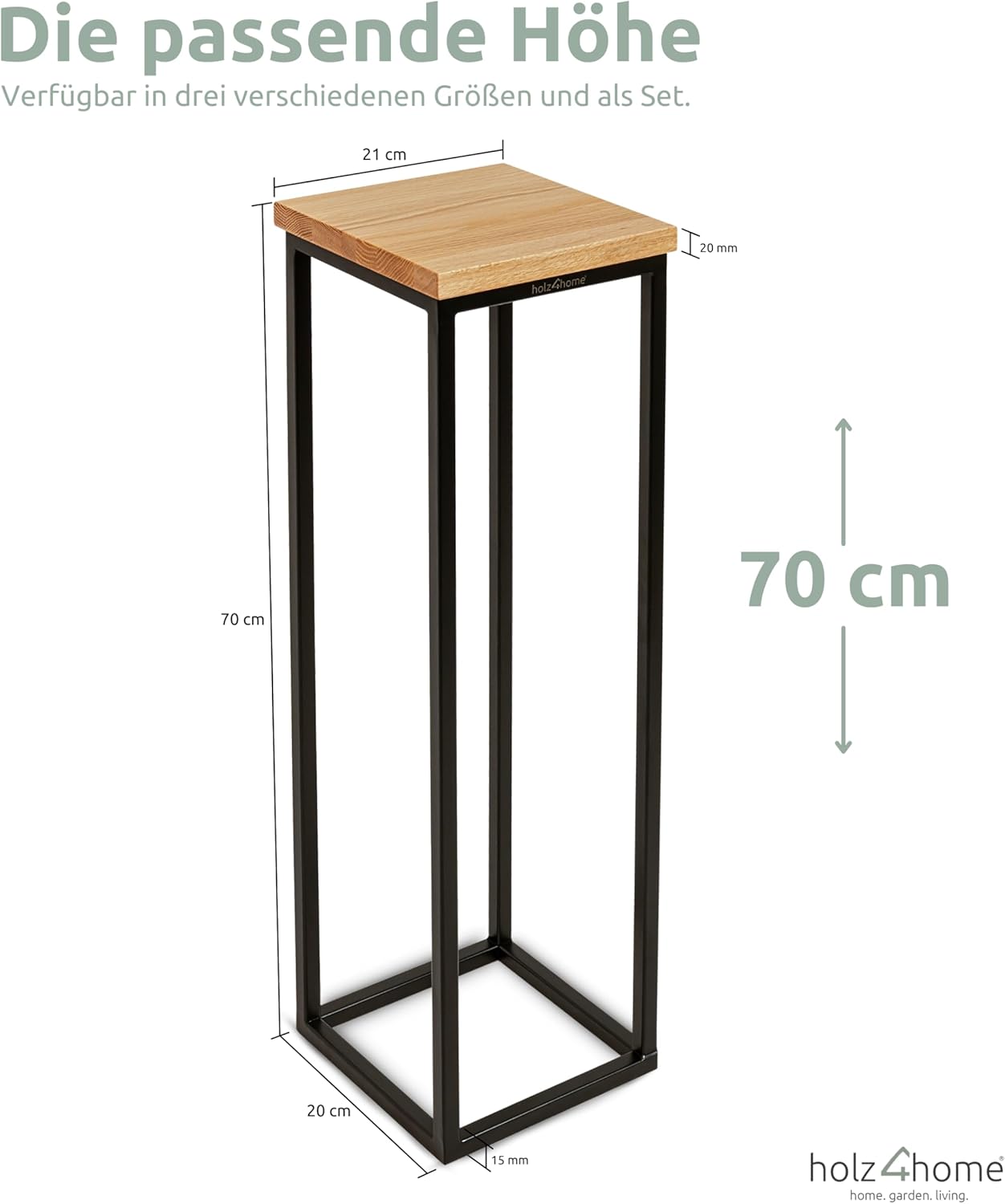 holz4home® Dekoständer aus massiv Eichenholz I Blumenständer Natur Geölt I 3 Größen im Set I Dekosäule mit Stahlrahmen I Blumentreppe aus Metall & Holz Geölt