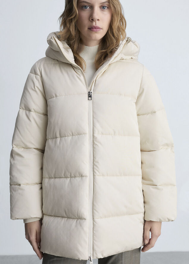 MANGO Hood quilted coat Light beige