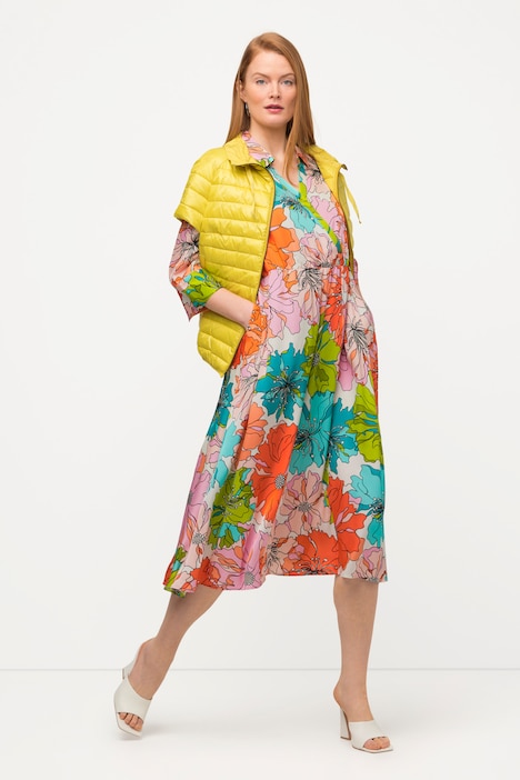 Midikleid, Blüten-Design, Hemdkragen, 3/4-Arm
