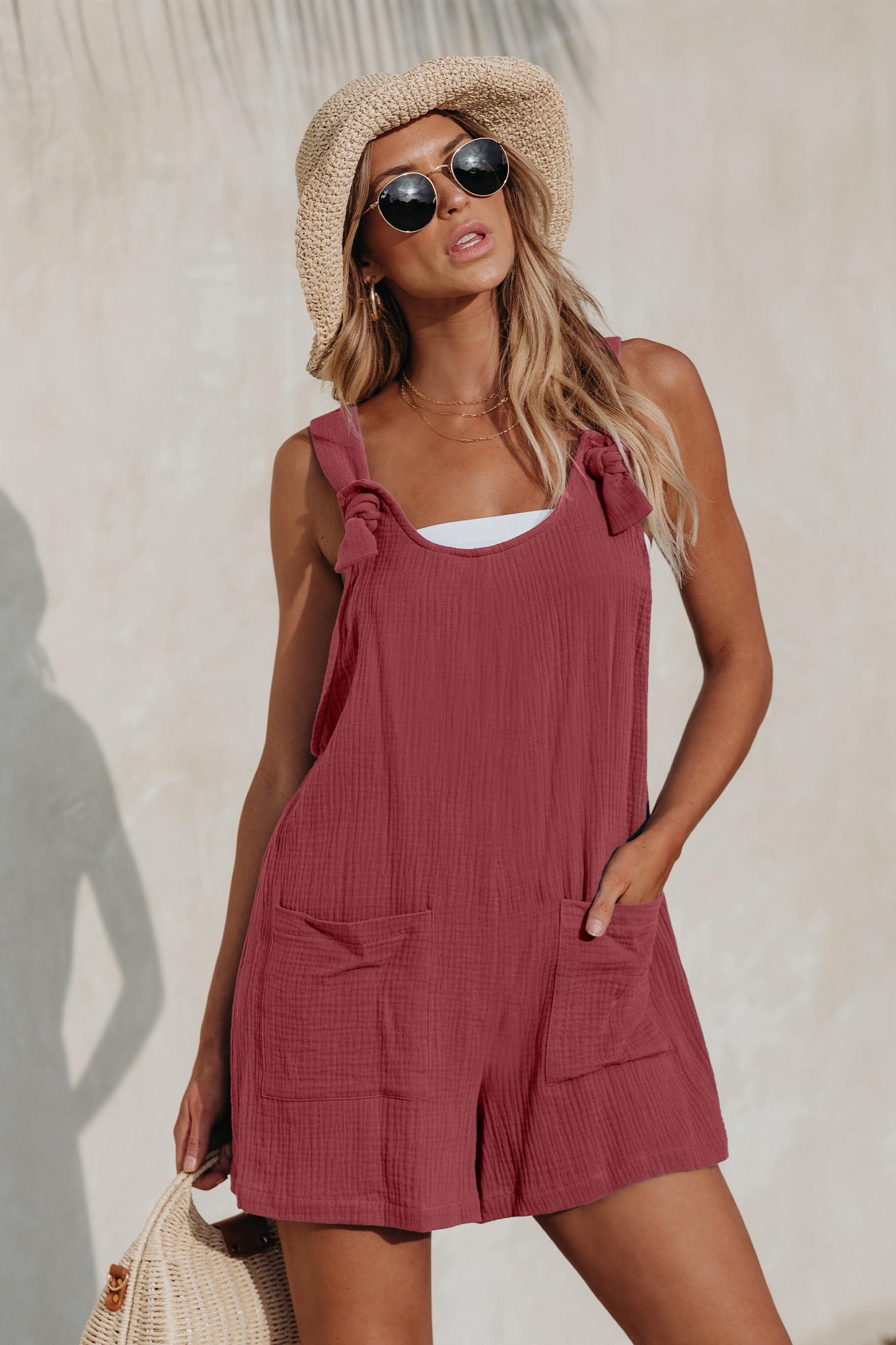 Combishort en pur coton à nœuds bordeaux