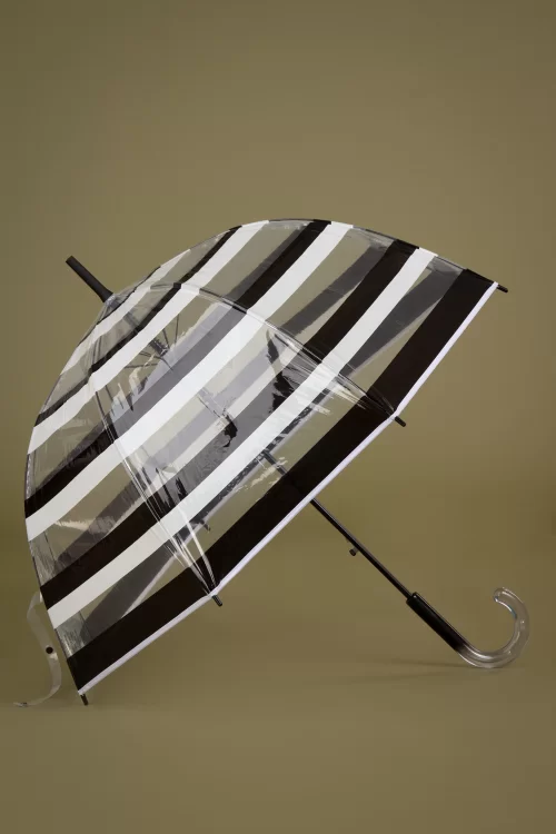 So Rainy Rayures Transparent Dome paraplu in zwart en wit