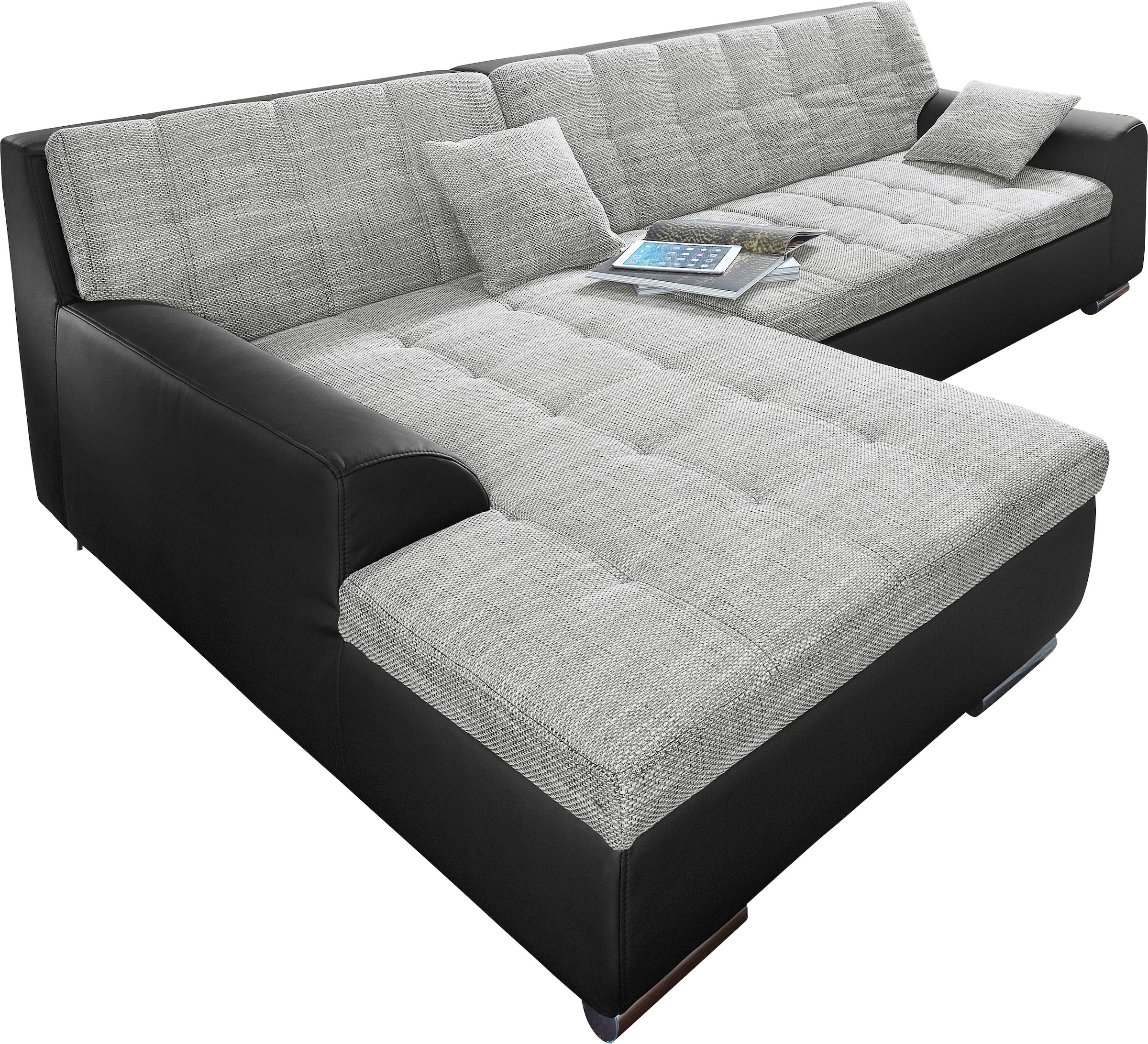 DOMO collection Ecksofa »Treviso viele Bezüge, auch in Cord, L-Form, B/T/H: 267/80/83 cm« wahlweise mit Bettfunktion,  incl. Zierkissen, hochwertige Steppung
