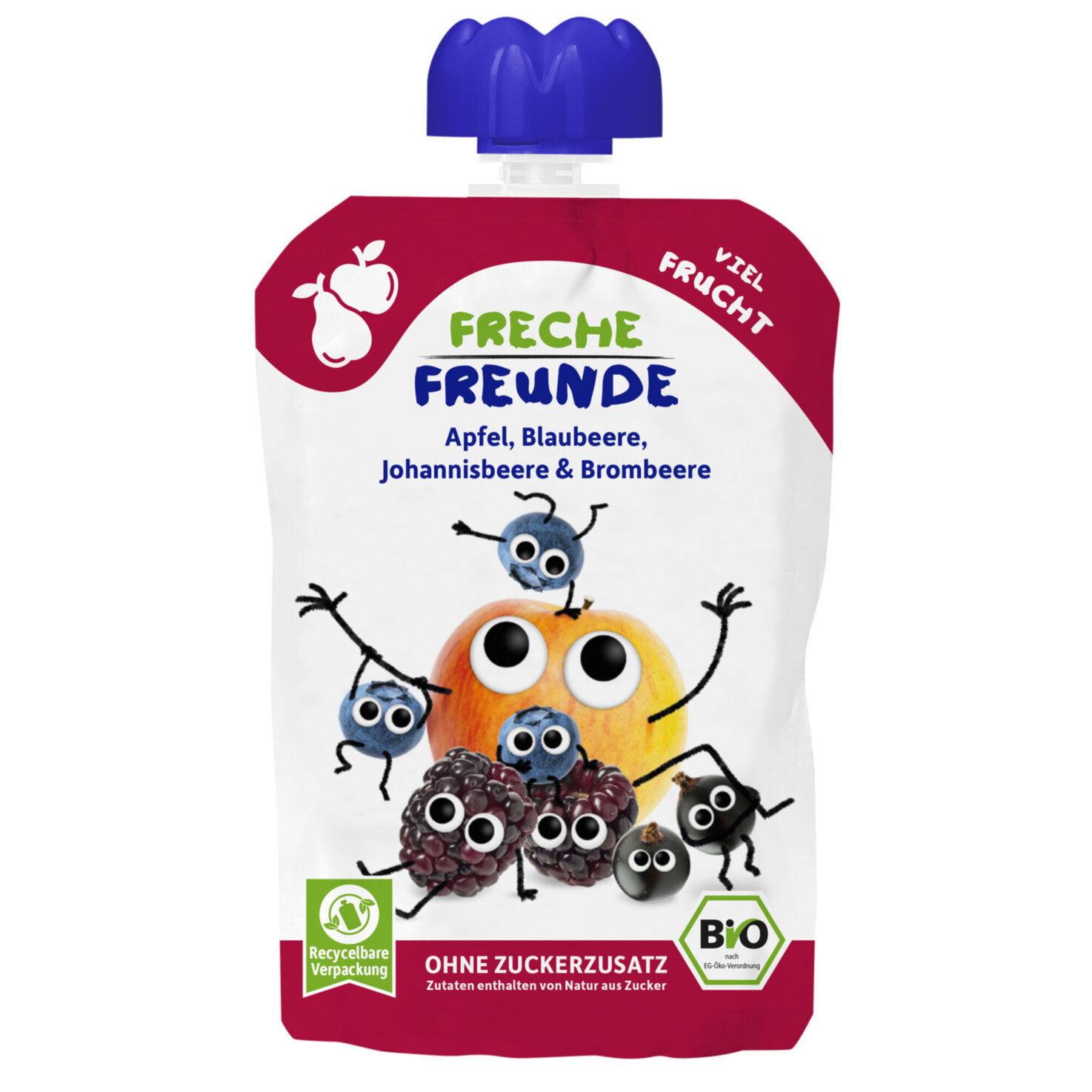 Freche Freunde Bio Quetschbeutel Apfel, Blaubeere, Johannisbeere & Brombeere 6+ Monate